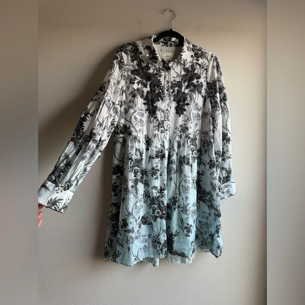 Anthropologie Lavinia Embroidered Shirtdress Mini Tunic Cotton Floral side 12 - Picture 2 of 6